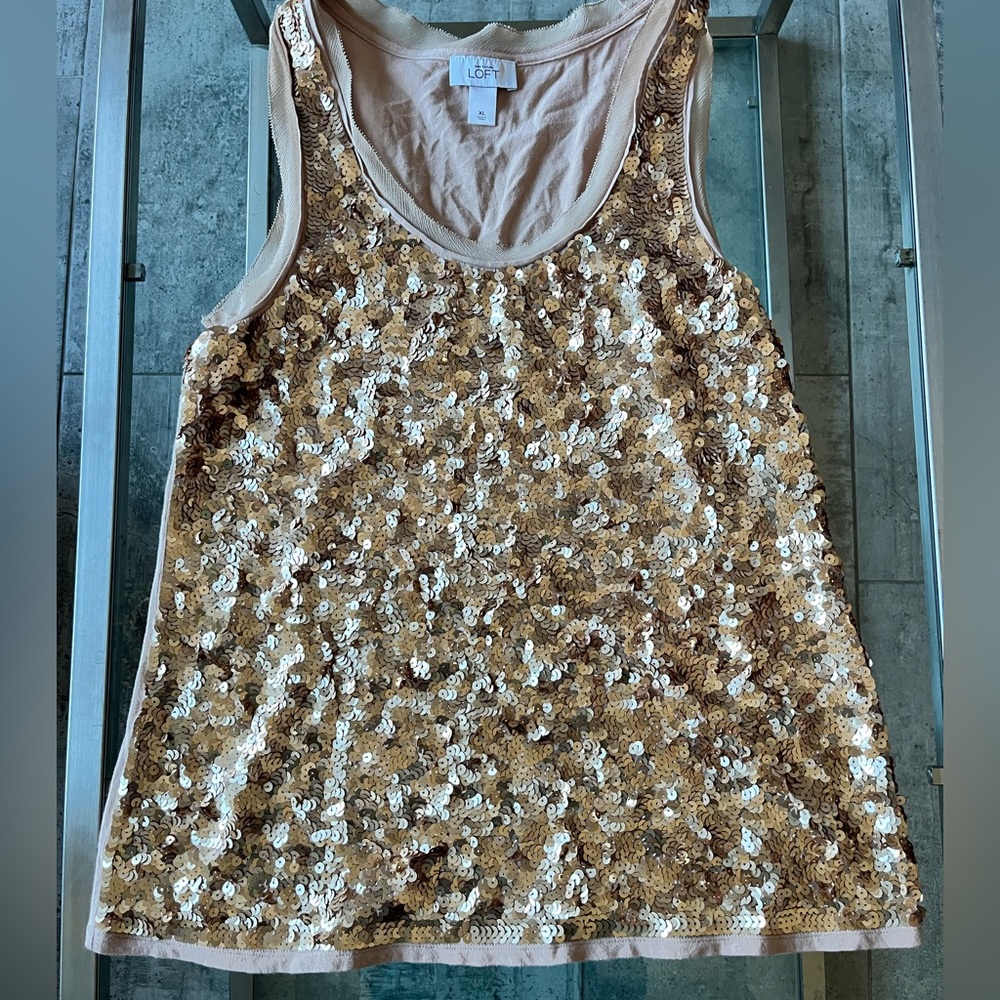 LOFT Gold Sequin Tank Top